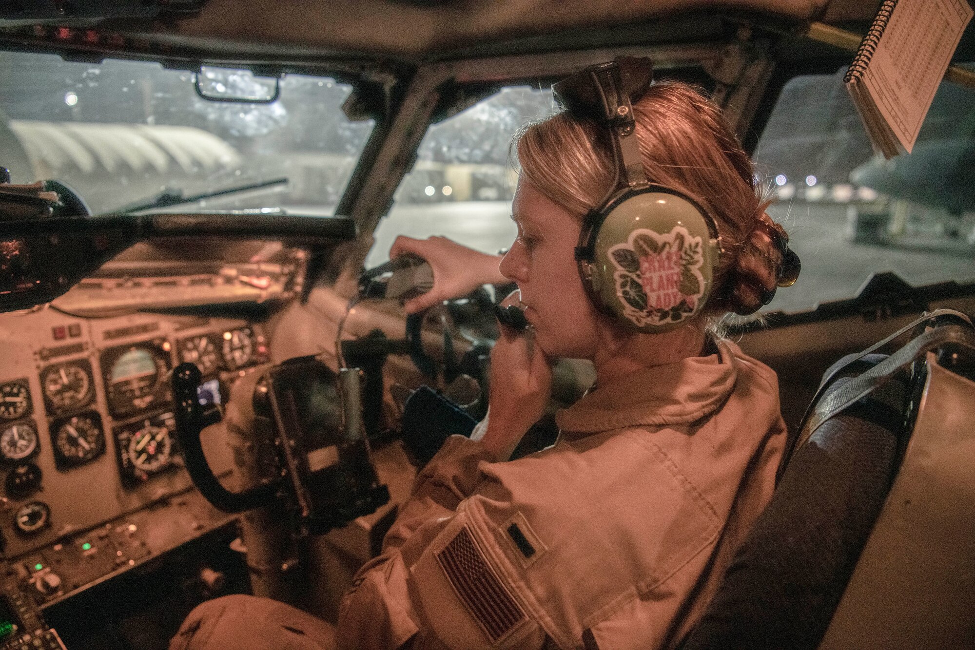 Lieutenant Col. Jeff Waterman, 968th Expeditionary Airborne Air Control Squadron, 968 EAACS director of operations, performs a pre-flight check on his oxygen mask before take-off at Al Dhafra Air Base, United Arab Emirates Sept. 15, 2020. Deployed Airmen from the 968 EAACS provide continuous Battle Management Command and Control for over 5,000 aircraft to include Defensive Counter Air, Close Air Support, Remotely Piloted Aircraft, Tanker, and Intelligence, Surveillance, and Reconnaissance assets. (U.S. Air Force photographer by Master Sgt. Patrick OReilly)