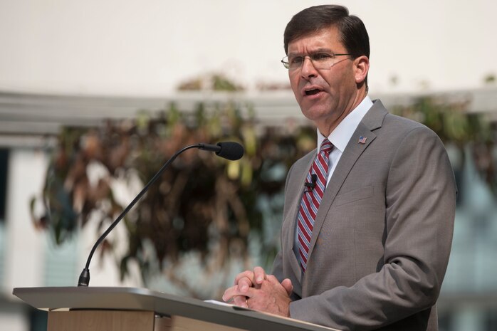 Defense Secretary Dr. Mark T. Esper delivers remarks.