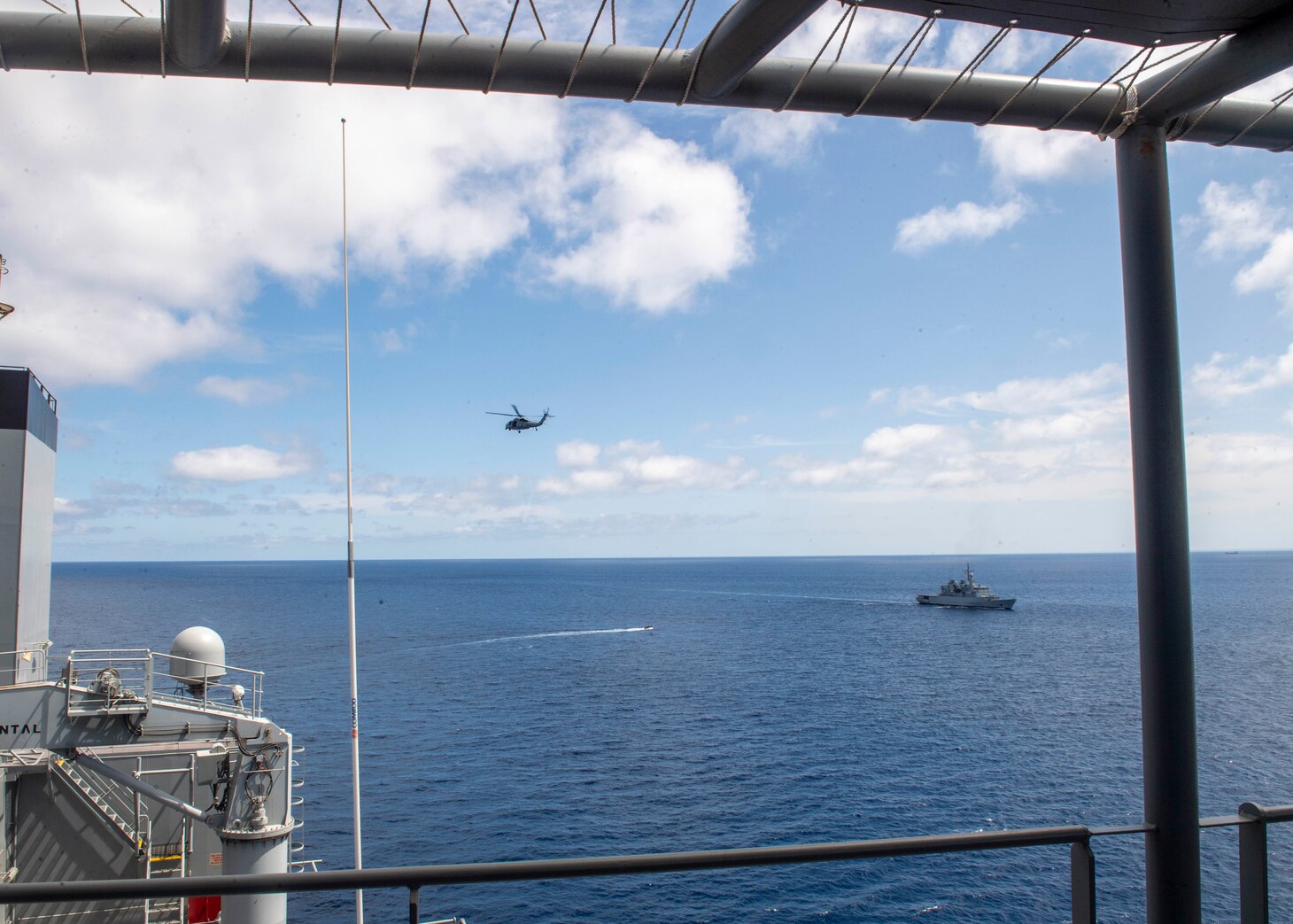 USS Hershel "Woody" Williams (ESB 4); Royal Moroccan Navy's Floreal-class Frigate Mohammad V; photo exercise