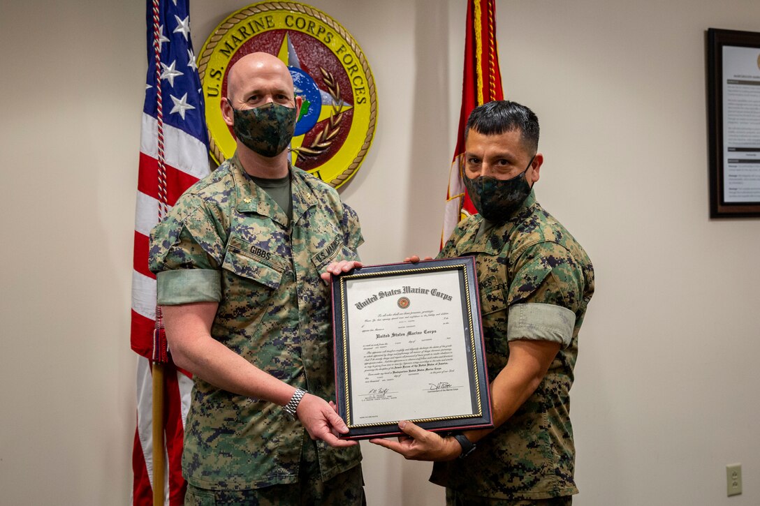 MARFORSOUTH congratulates the newly promoted MSgt Luis Castro. Thank you for your hard work and dedication to the U.S. Marine Corps.