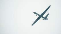 A MQ-9 Reaper soars through the sky during Exercise Agile Reaper Sept. 12, 2020, at Naval Air Station Point Mugu, California. The MQ-9s are a multi-role aircraft equipped to support forces in any environment with persistent intelligence, surveillance, reconnaissance and precision strike. (U.S. Air Force photo by Senior Airman Collette Brooks)