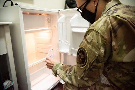 A nursing mother assigned to U.S. Space Command uses resources located in the private nursing mother’s room in Building 1, Sept. 11, 2020 at Peterson Air Force Base, Colorado. An Air Force guidance memorandum signed on August 15 2020 details responsibilities and procedural steps to better enable commanders to align the needs of nursing mothers with mission requirements by supporting nursing mothers with a private, secure and clean area within unit facilities. (U.S. Space Force photo by 2nd Lt. Idalí Beltré Acevedo)