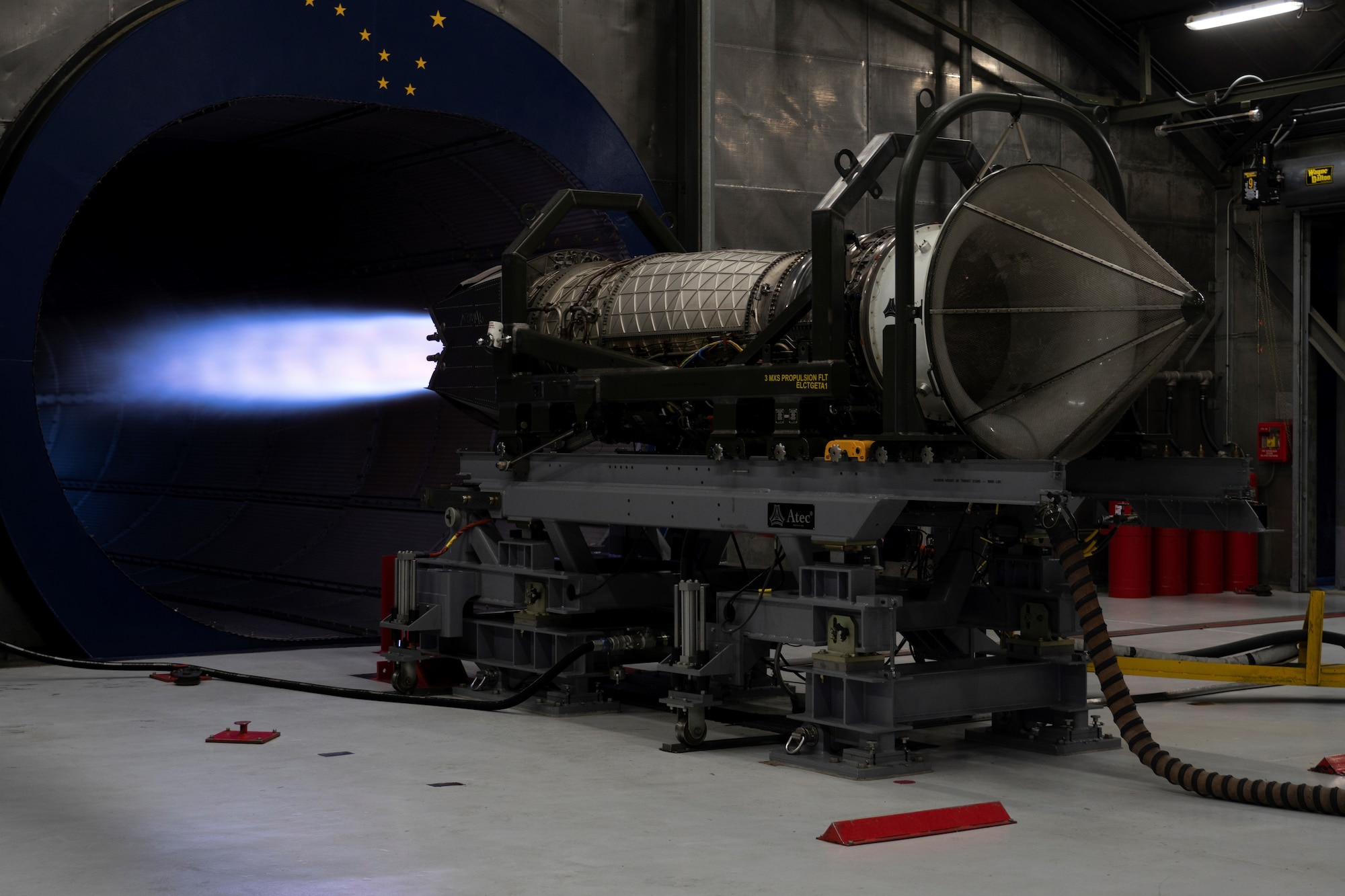 A Pratt and Whitney F119 Jet Engine goes through an operational test to ensure the engine meets all test parameters and can safely be installed in an F-22 aircraft at Joint Base Elmendorf-Richardson, Alaska, Sept. 10, 2020.