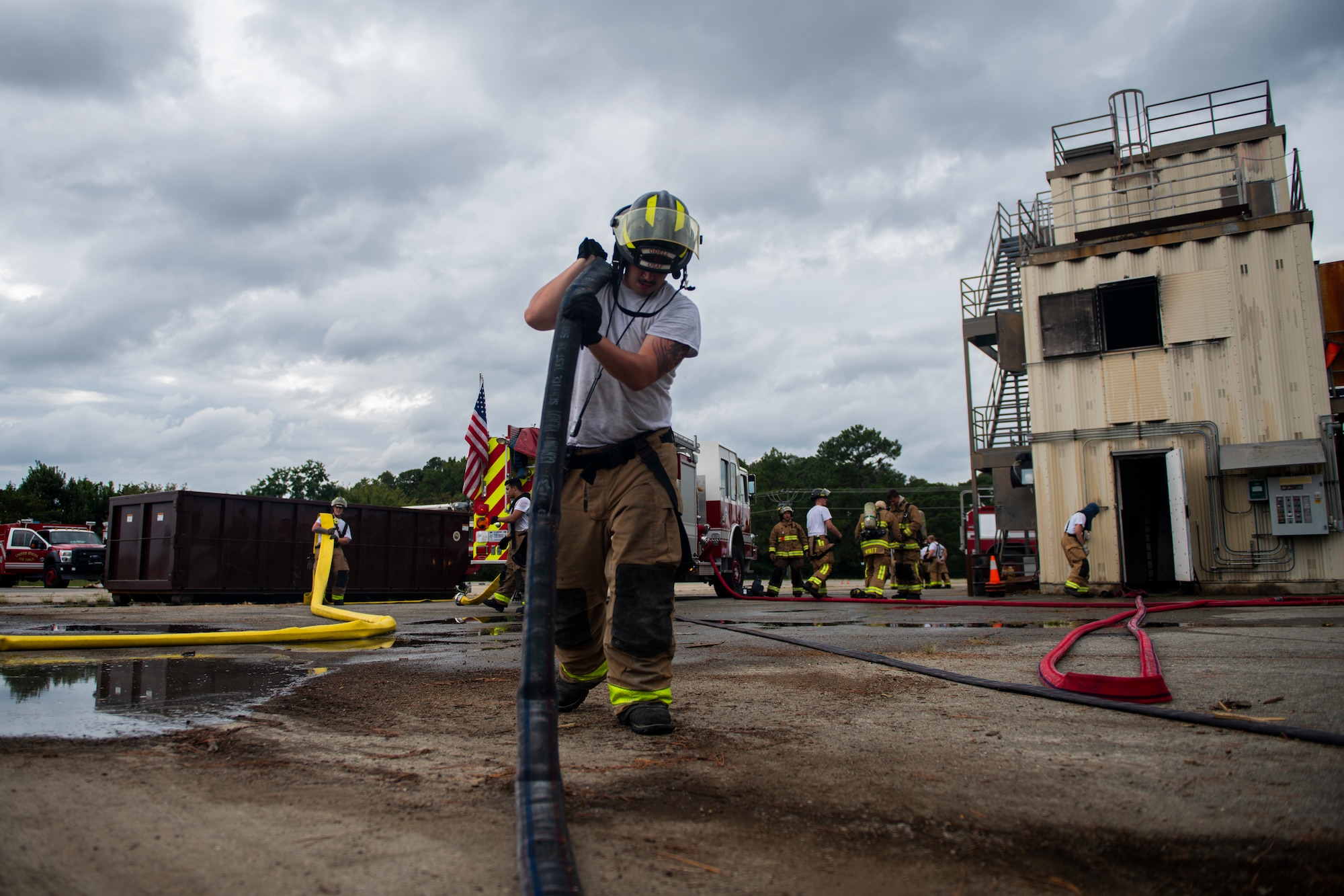 SJAFB Fire Dept. conducts live-fire training to improve readiness and efficiency.