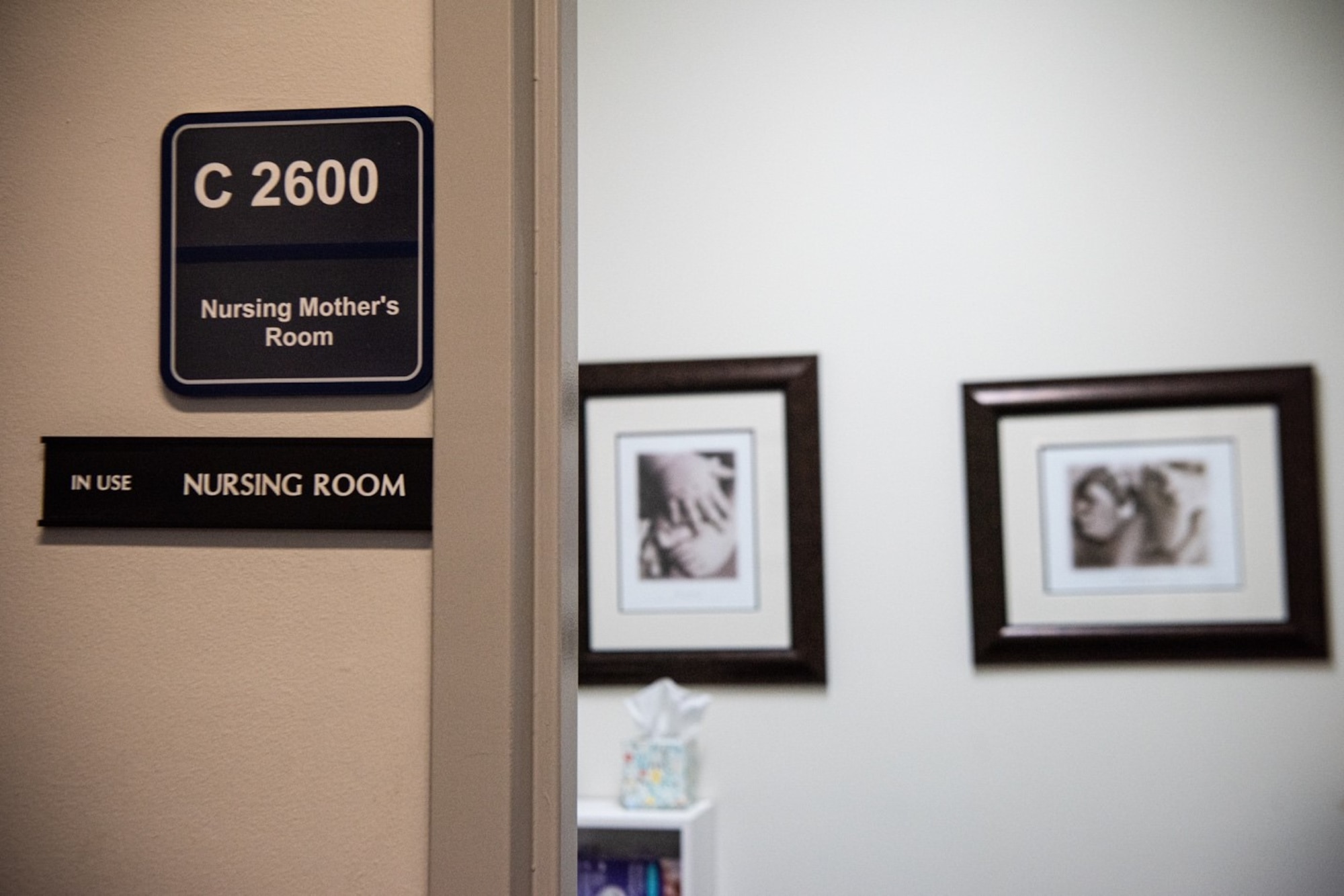 The nursing mother’s room located in the Hartinger building on Peterson Air Force Base, Colorado, also known as Building One and currently home to many U.S. Space Force and U.S. Space Command personnel, is one example of how the Air and Space Forces support working mothers. In August 2019, the DAF released the initial lactation policy, which required commanders to provide nursing mothers with dedicated space in the immediate vicinity of the workplace for the purpose of pumping breastmilk. (U.S. Space Force photo by 2nd Lt. Idalí Beltré Acevedo)