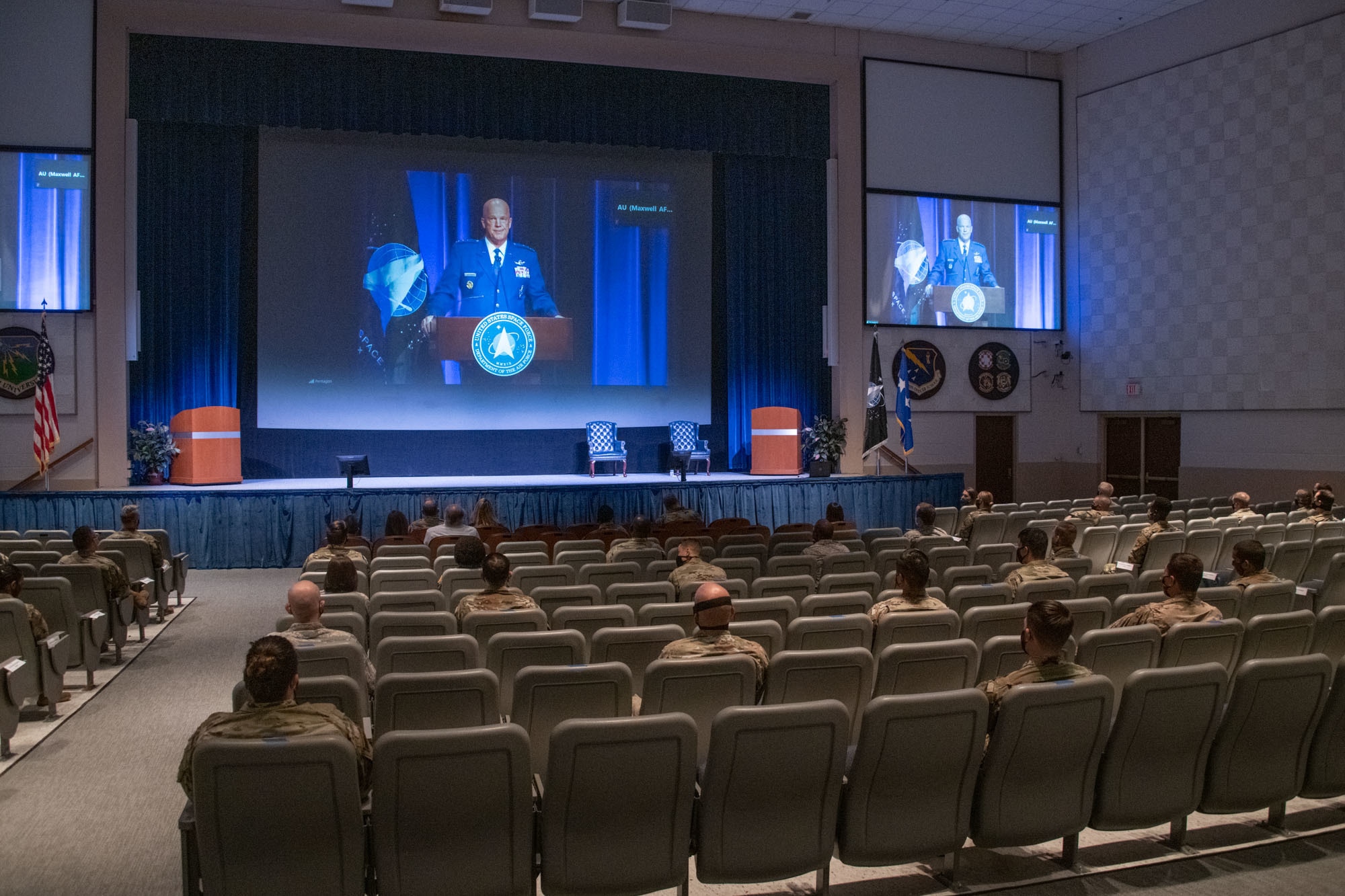 U.S. Space Force Chief of Space Operations Gen. John W. "Jay" Raymond addresses attendees of the Air Force Association's 2020 Virtual Air, Space and Cyber Conference, Sept. 15, 2020. Following his presentation, the general administered a ceremonial oath to more than 300 officers and enlisted transferring to the Space Force stationed around the world, to include 18 from Maxwell-Gunter Air Force Base, Alabama. (U.S. Air Force photo by Trey Ward)