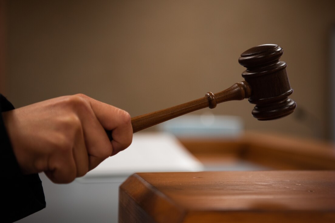 A gavel cracks down in the 56th Fighter Wing Staff Judge Advocate court room, Oct. 11.
