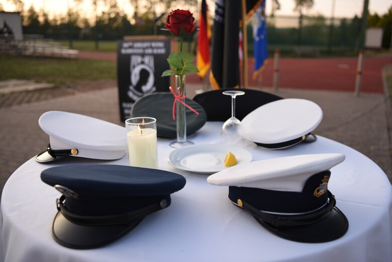 A fallen comrade table is set for the National POW/MIA Recognition Day ceremony at Ramstein Air Base, Germany, Sept. 18, 2020.