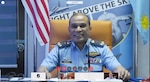 Royal Malaysian air force Maj. Gen. Mohd Shahada bin Ismail, assistant chief of staff for operation and strategy department at RMAF Headquarters, Kuala Lumpur, delivers closing remarks during a virtual Airman-to-Airman talks engagement Sept. 14, 2020. The Malaysian military is a partner with the Washington National Guard under the Guard's State Partnership Program.