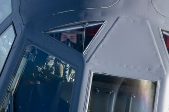 A U.S. Air Force B-52H Stratofortress pilot, assigned to the 5th Bomb Wing at Minot Air Force Base, North Dakota, observes the refueling boom prior to making contact with a KC-135 Stratotanker from the 100th Air Refueling Wing, RAF Mildenhall, England, above the Mediterranean Sea in support of a Bomber Task Force Europe mission, Sept. 16, 2020. The B-52s are deployed to RAF Fairford, England, in support of joint and combined training with U.S allies and partners. (U.S. Air Force photo by Senior Airman Jennifer Zima)