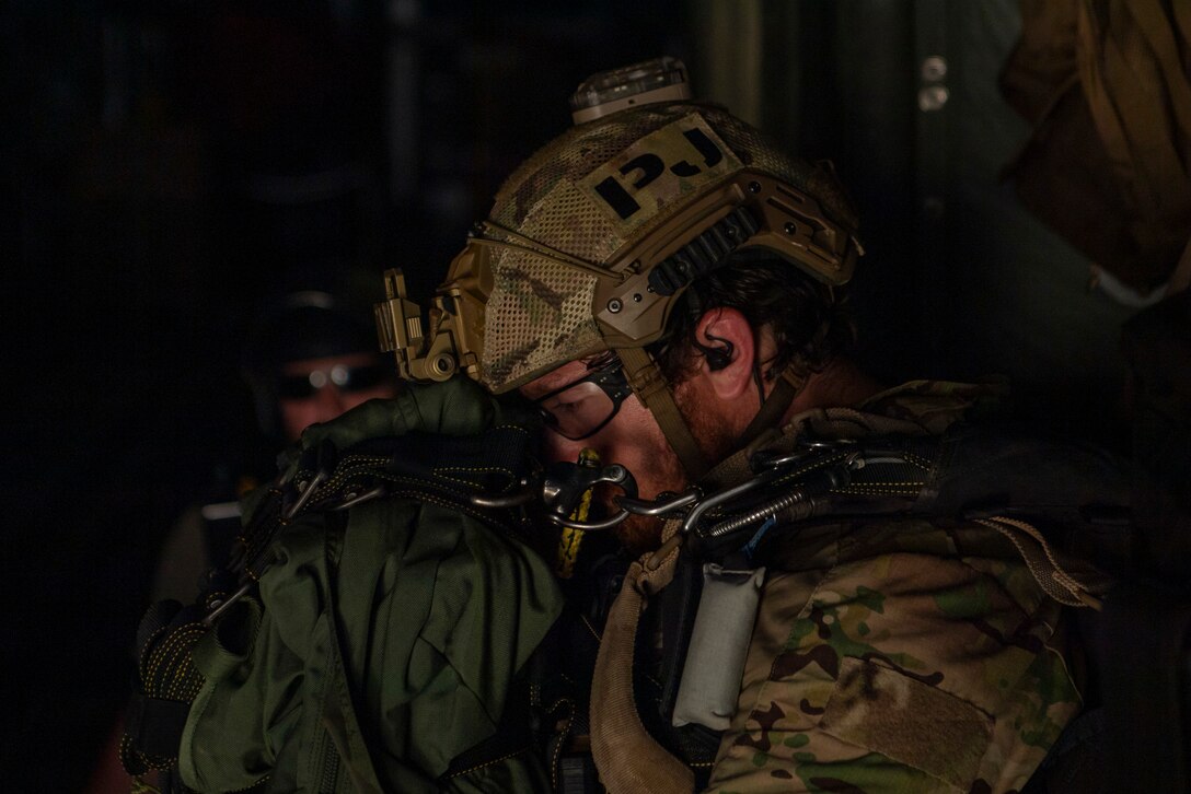 Pararescuemen jump during a mass casualty exercise