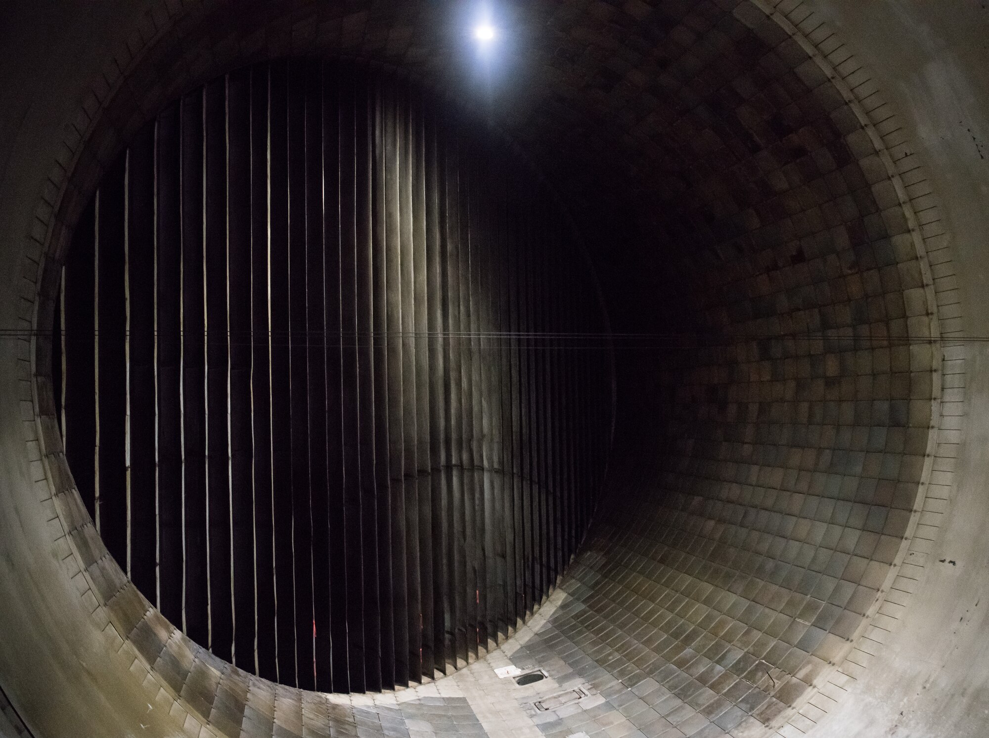 The stilling chamber before the nozzle of the 16-foot supersonic wind tunnel in the Propulsion Wind Tunnel Facility at Arnold Air Force Base, Tenn., shown here March 12, 2020, allows the air to go from a turbulent to a smoother flow. (U.S. Air Force photo by Jill Pickett)