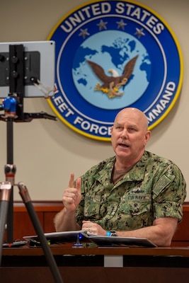 Adm. Christopher W. Grady, commander, U.S. Fleet Forces Command, delivers the keynote address during the American Society of Naval Engineers Virtual Fleet Maintenance and Modernization Symposium 2020, Sept. 17, 2020.