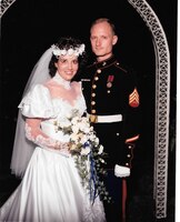 Barbara Wright and her husband, Maj. Bryan Thomas Wright, pose for a photo on their wedding day, Aug. 24, 1988. Shortly after joining the Marine Corps, 33 years ago, Wright met her future husband, changing life as she knew it.