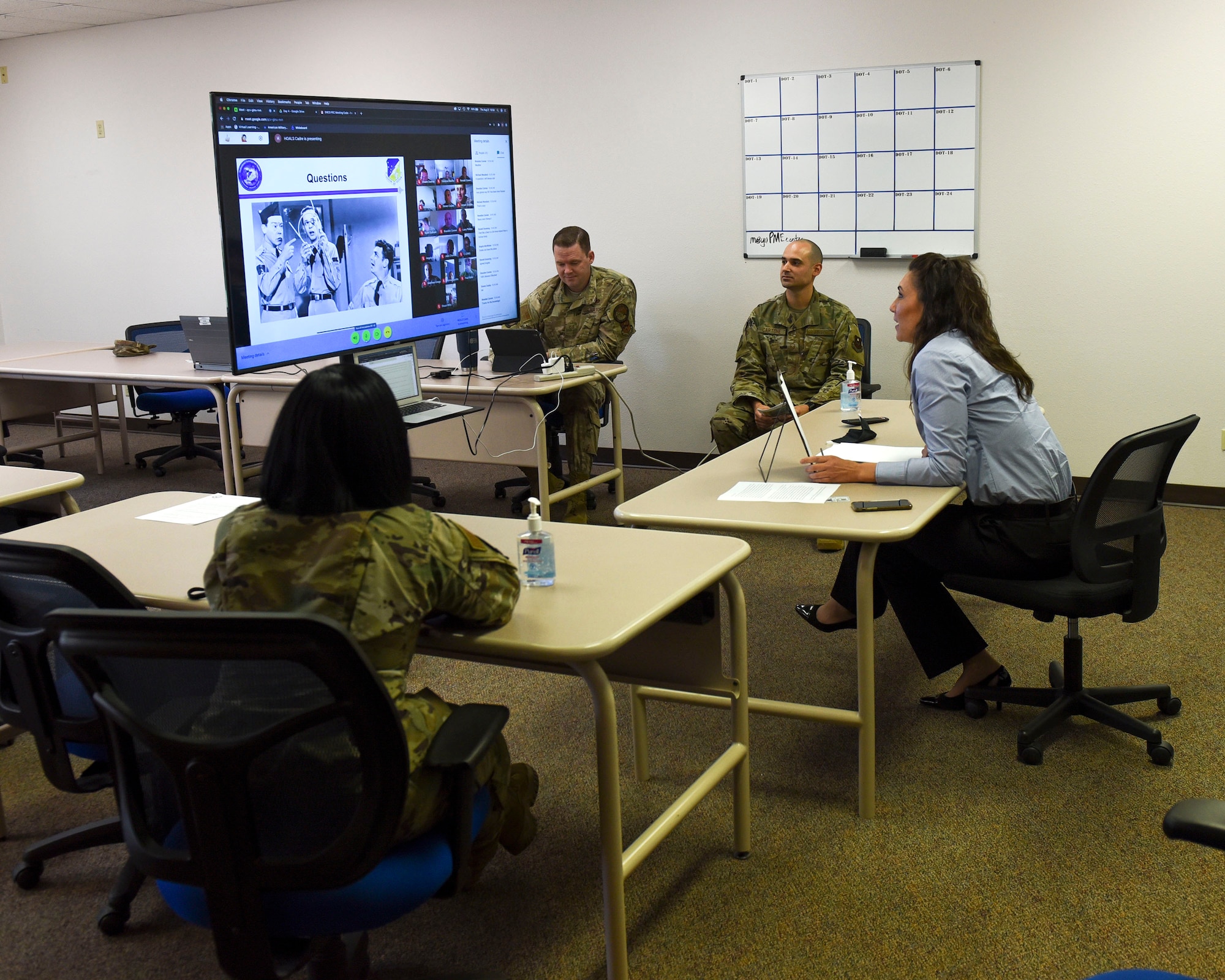 Martha Whipple, 49th Wing historian, speaks with senior non-commissioned officers attending the SNCO Professional Enhancement Course, Aug. 27, 2020, on Holloman Air Force Base, New Mexico. The SNCO PEC is held on an annual basis for Airmen transitioning from the NCO to SNCO tier. (U.S. Air Force photo by Staff Sgt. Timothy Young)