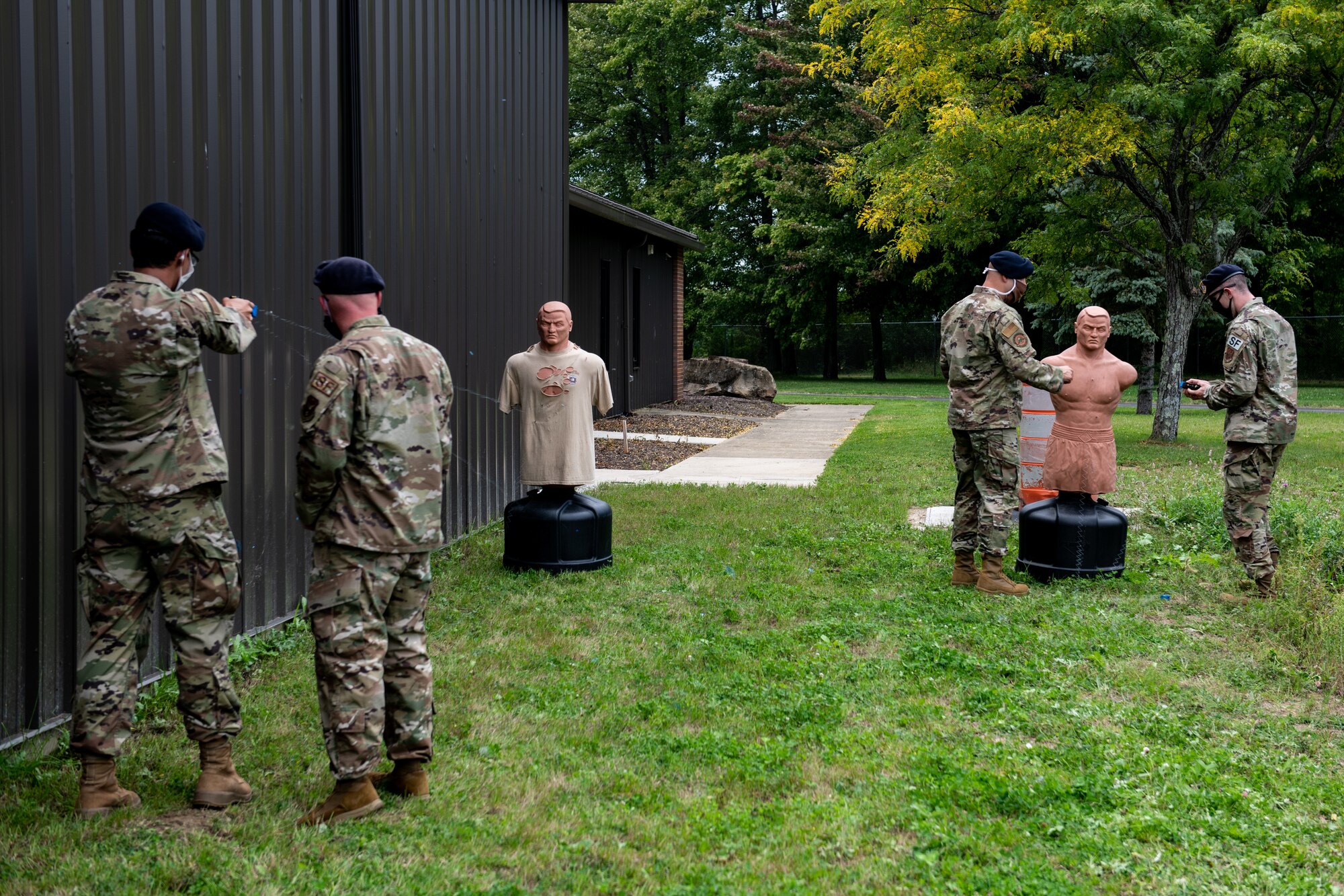 Fireteam members assigned to the 910th Security Forces Squadron, take a taser certification course, Sept. 12, 2020, Youngstown Air Reserve Station. The course provides Airmen an overview of how to use a taser and when the appropriate time to use a taser is.