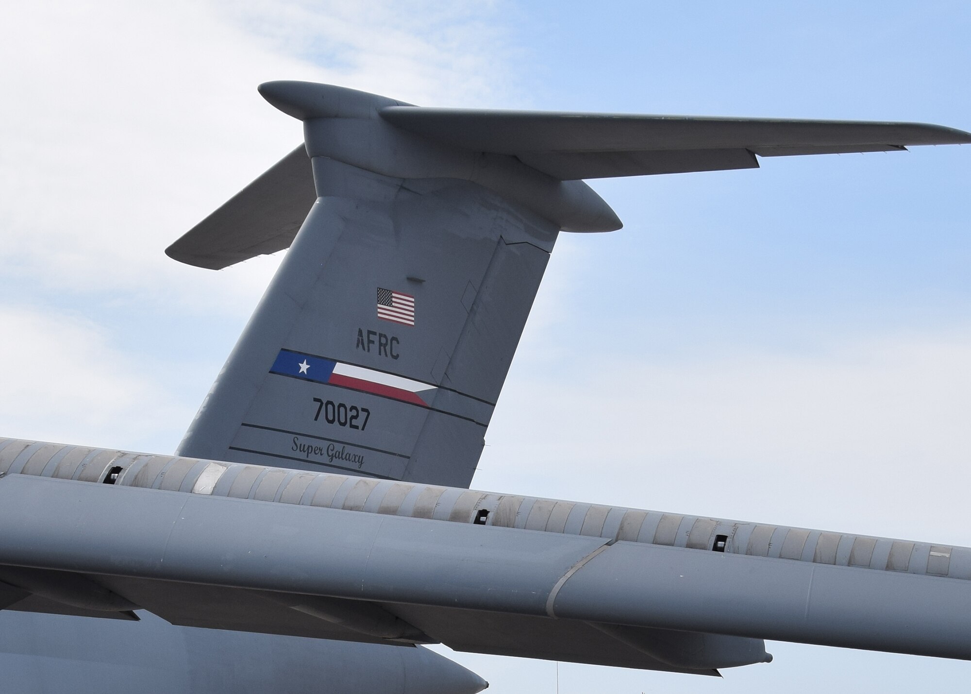 A 433rd Airlift Wing C-5M Super Galaxy aircraft from Joint Base San Antonio-Lackland, Texas makes an appearance as a display at the annual Laredo Air Show on Feb.16, 2020 in Laredo, Texas.