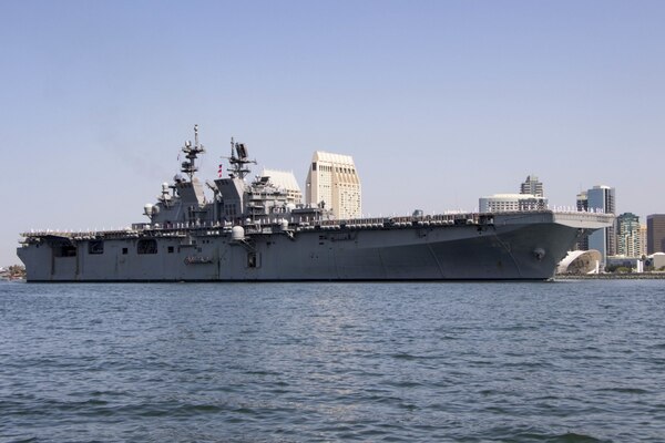 The Navy's newest America-class amphibious assault ship USS Tripoli (LHA 7) arrives at its new homeport at Naval Base San Diego. Tripoli is the second America-class amphibious assault ship to join the fleet. The ship was commissioned in Pascagoula, Miss., July 15, 2020. (U.S. Navy photo by Mass Communication Specialist 1st Class Woody S. Paschall