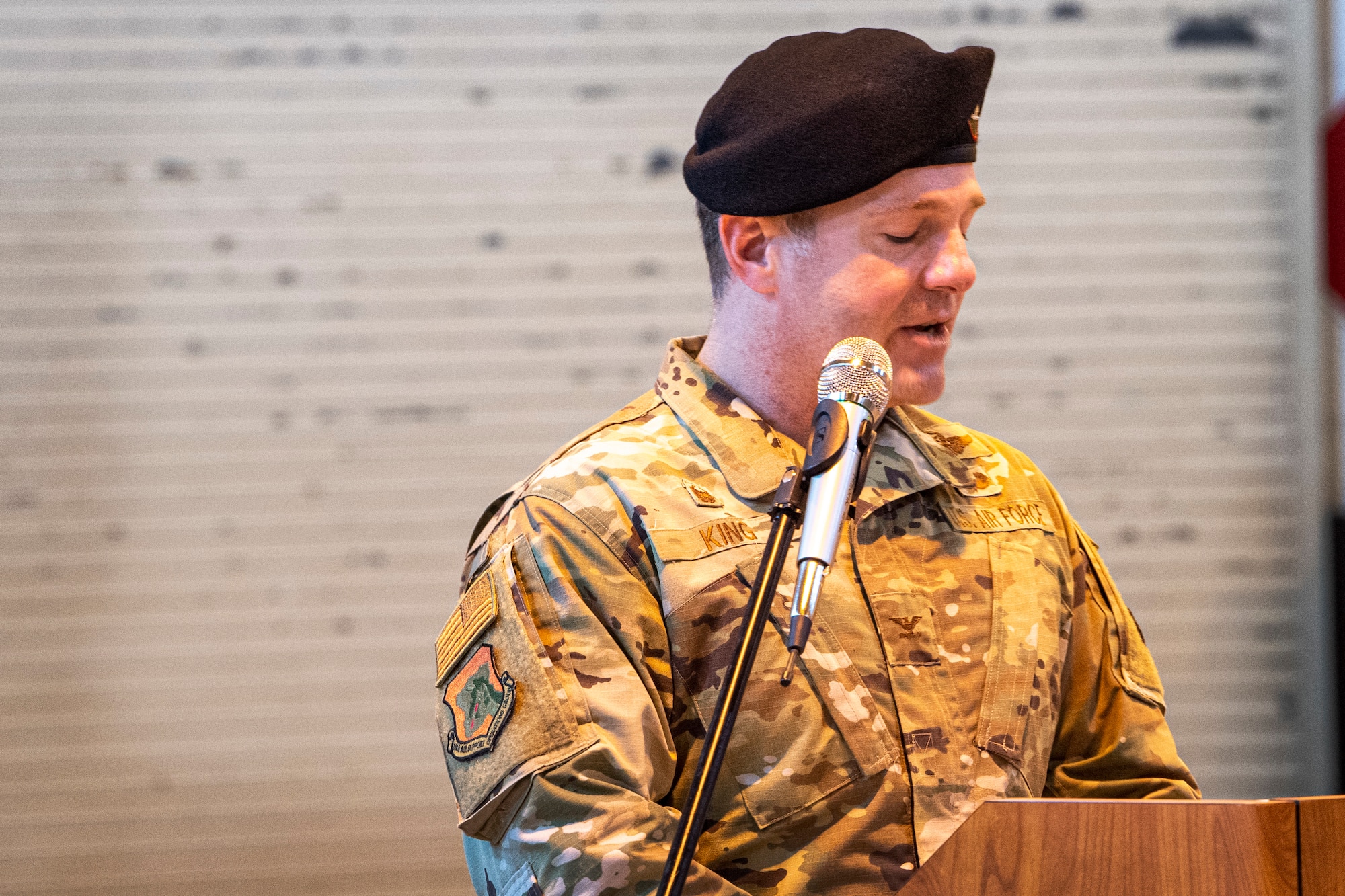 Group commander speaks to the squadron