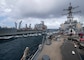 The guided-missile destroyer USS Paul Hamilton (DDG 60) conducts a replenishment-at-sea with the Military Sealift Command fleet replenishment oiler USNS Yukon (T-AO 202) in the Arabian Sea.