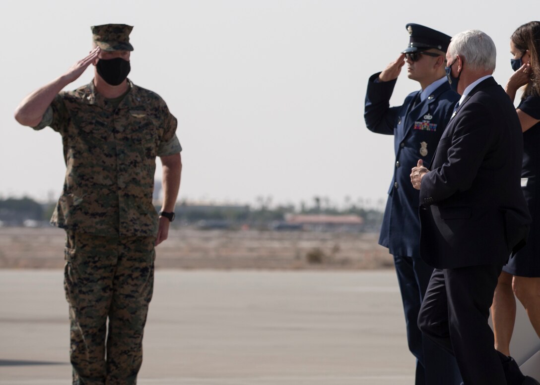 Vice President, the Honorable Mike Pence, arrives at Marine Corps Air Station Yuma, AZ, on Sept. 18, 2020.