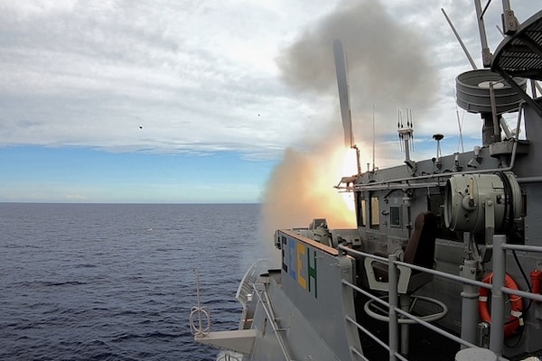 PACIFIC OCEAN (Sept. 20, 2020) The Ticonderoga-class guided-missile cruiser USS Antietam (CG 54) launches a tomahawk land-attack cruise missile (TLAM) during Valiant Shield 2020. Valiant Shield is a U.S. only, biennial field training exercise (FTX) with a focus on integration of joint training in a blue-water environment among U.S. forces. This training enables real-world proficiency in sustaining joint forces through detecting, locating, tracking and engaging units at sea, in the air on land and in cyberspace in response to a range of mission areas.