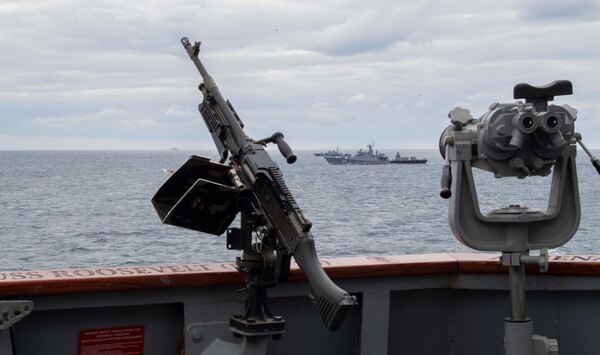 BLACK SEA (Sept. 20, 2020) Bulgarian Navy Koni-class frigate BGS Smeli (F-11) and BGS Bodri (F-13) participate in a passing exercise with the Arleigh Burke-class guided-missile destroyer USS Roosevelt (DDG 80), Sept. 20, 2020. Roosevelt, forward-deployed to Rota, Spain, is on its first patrol in the U.S. Sixth Fleet area of operations in support of regional allies and partners and U.S. national security interests in Europe and Africa.
