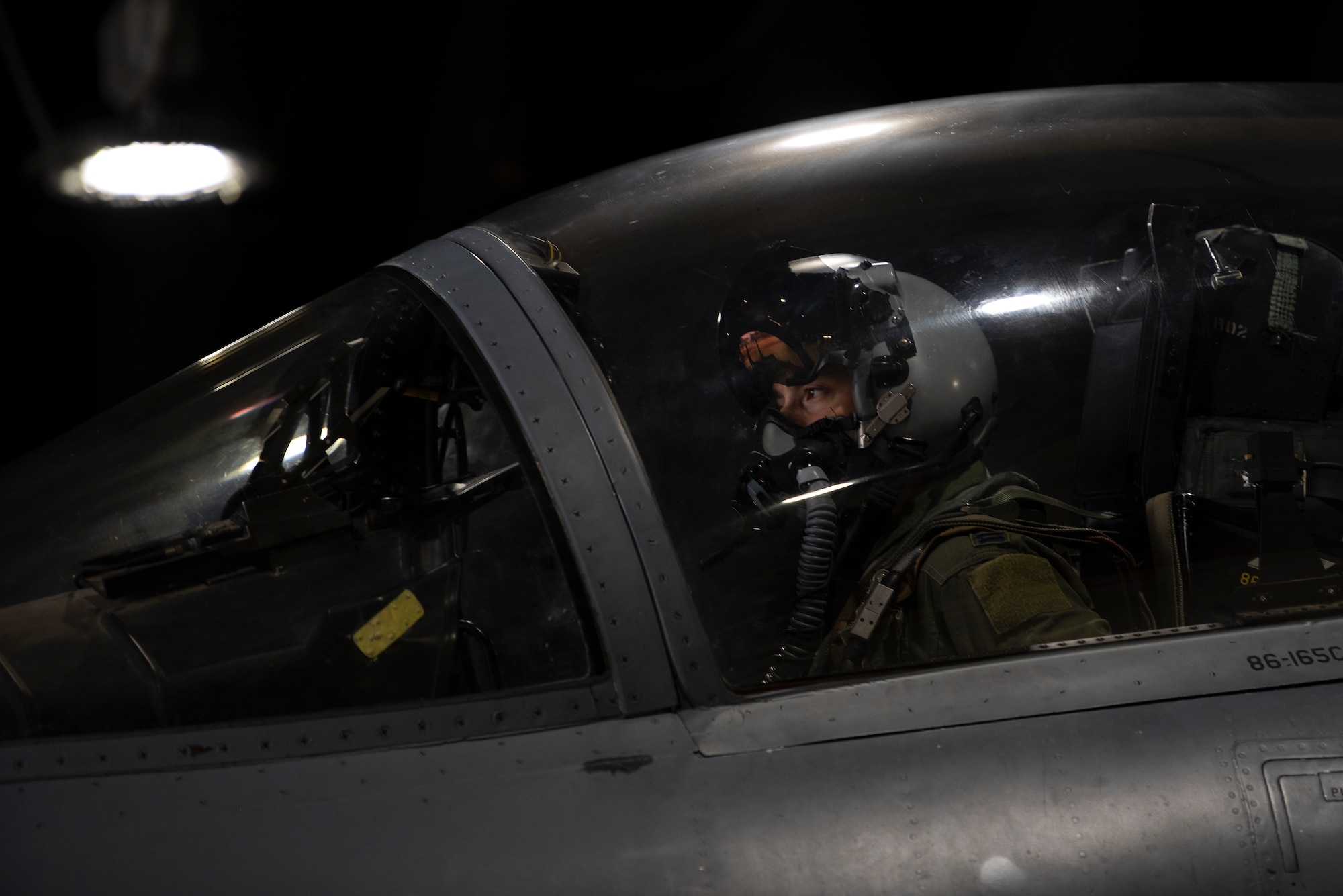 A U.S. Air Force pilot, assigned to the 493rd Fighter Squadron,  prepares to taxi to the flightline in support of exercise Astral Knight 2020 at Royal Air Force Lakenheath, England, Sept. 21, 2020. AK20 is focused on multinational Integrated Air and Missile Defense assets and will feature fighter and surface-based air defense integration against air and cruise missile threats. (U.S. Air Force photo by Airman 1st Class Jessi Monte)