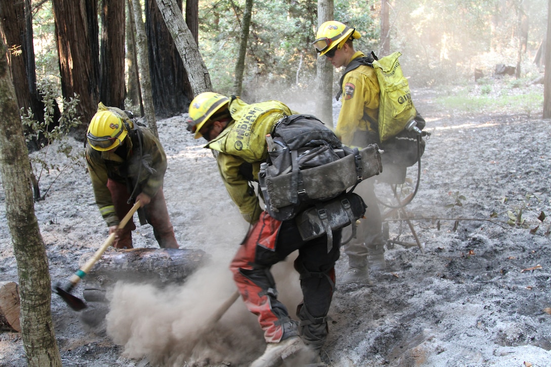 U.S. Army soldiers from the California Army National Guard’s Task Force Rattlesnake out of Redding, California, put out a fire Sept. 1, 2020, near Scott’s Valley, California, during the CZU Lightning Complex Fire in Santa Cruz and San Mateo counties. DLA Troop Support’s Clothing and Textiles team provided more than 700 boots to the Army National Guard as of Sept. 17, 2020 in support of mobilized firefighters combating West Coast wildland fires.
