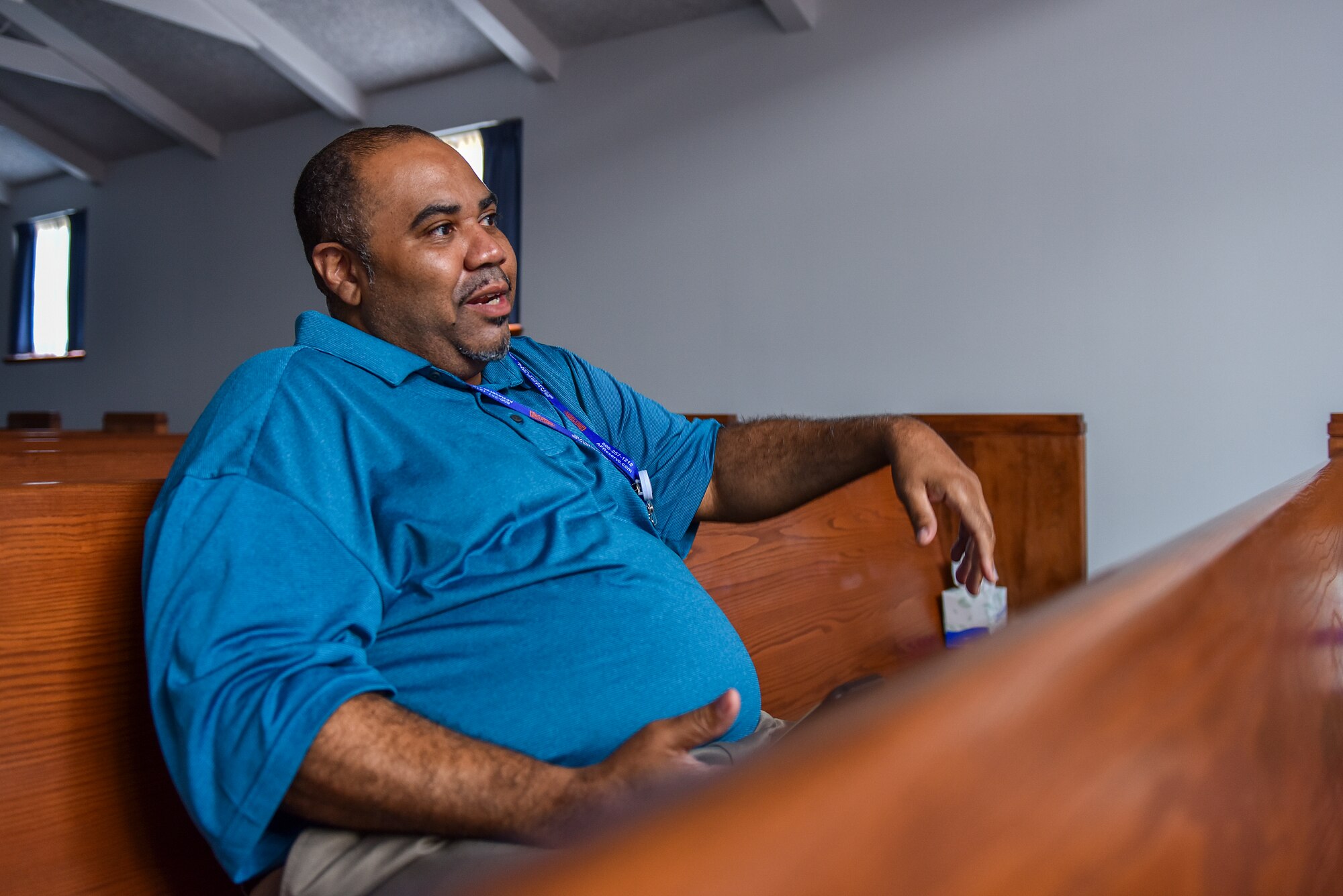 LaBaron Stevens, military and family life counselor with the 911th Airlift Wing, has a discussion during a Bible study at the Pittsburgh International Airport Air Reserve Station, Pennsylvania, Sept. 16, 2020.