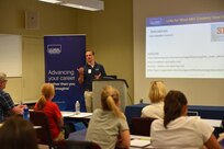 Dr. Matthew Yates, research engineer, NRL Center for Bimolecular and Engineering, gives an educational lecture to educators participating in the Smithsonian Science Education Academy for Teachers (SSEATs), a Smithsonian Institution professional development program designed for classroom teachers
