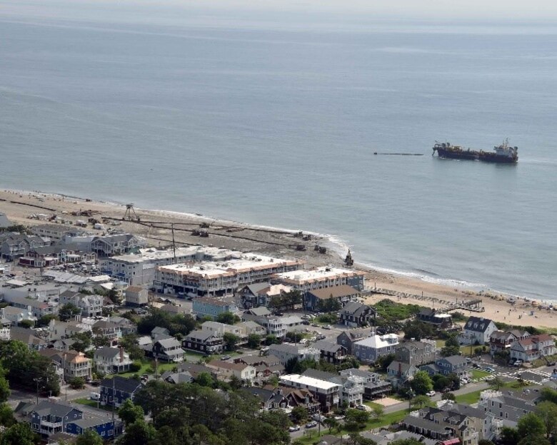 The U.S. Army Corps of Engineers Philadelphia Districts and its contractor conduct dredging and beachfill operations in Bethany Beach, DE in 2018. Work is designed to reduce the risk of storm damages to property and infrastructure.