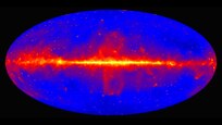 Constructed using nine years of observations by Fermi’s Large Area Telescope, this map shows how the gamma-ray sky appears at energies above 10 billion electron volts. The plane of the Milky Way galaxy runs along the middle of the plot. Brighter colors indicate brighter gamma-ray sources. Photo provided by NASA/DOE/Fermi LAT Collaboration