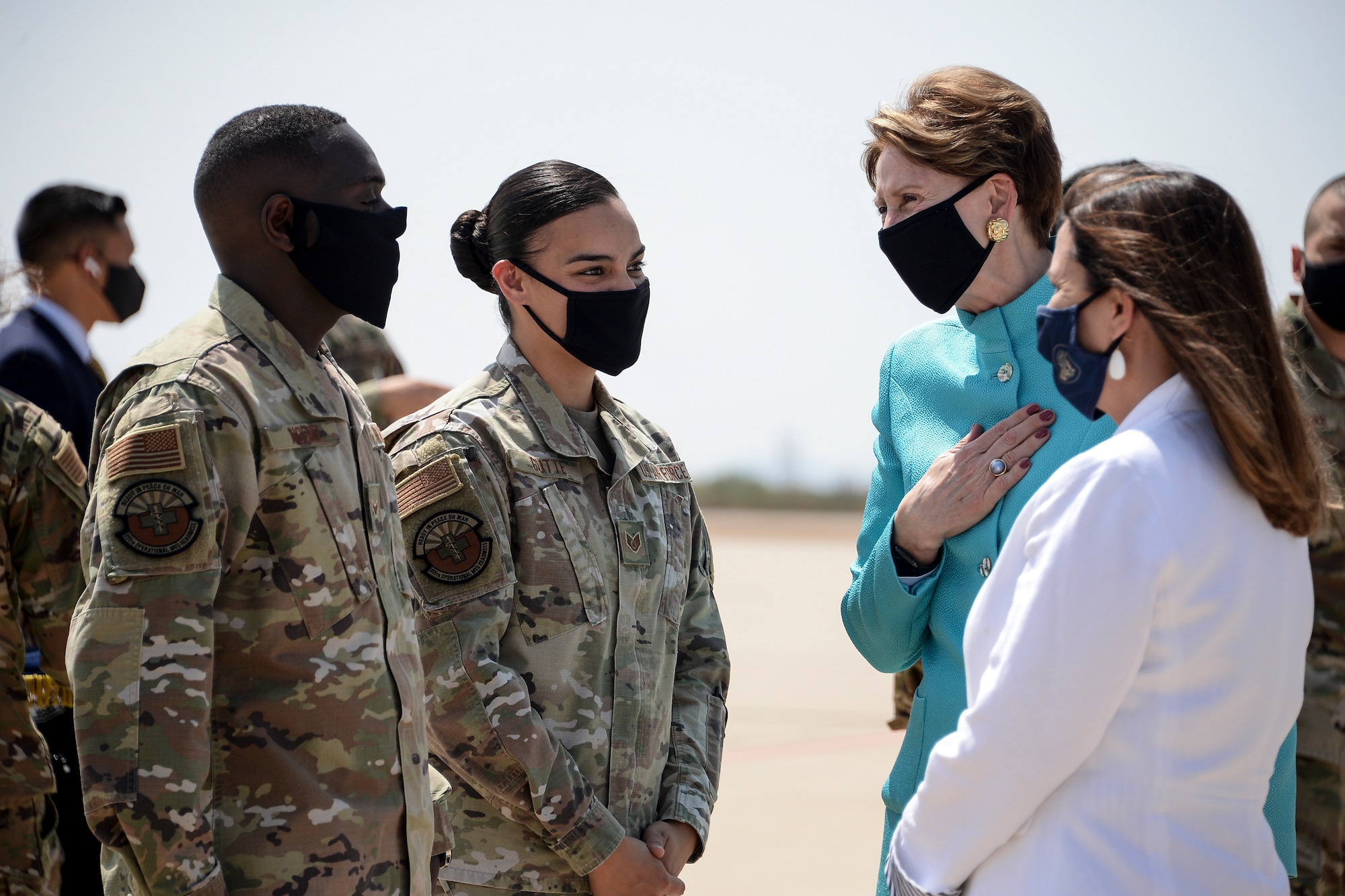 A photo of SLOTUS and SecAF interacting with Airmen