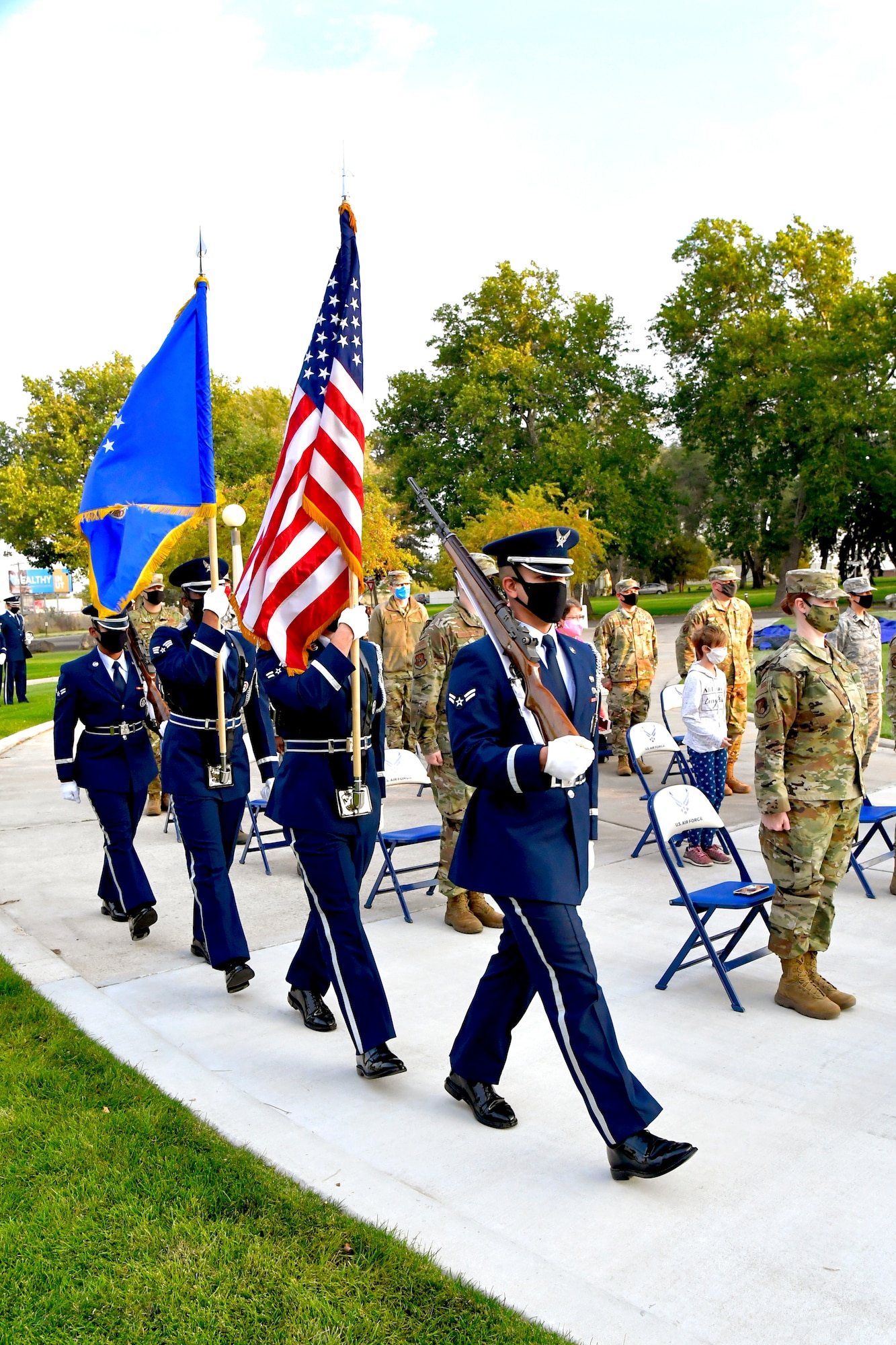 The Team Hill Honor Guard posts the colors to begin the POW/MIA commemoration ceremony.