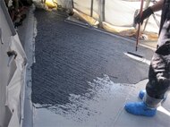Siloxane-Based Non-Skid Coating, developed by the NRL Chemistry Division, allows for application by either spraying or rolling over either primed or directly to clean and blasted steel surfaces due to its improved bonding capability. The coating was designed for use on the flight decks and walking surfaces of U.S. Navy sea-based assets.