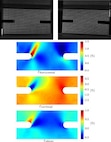 Figure: Top: Stereoscopic pair of images of a deformed coupon under combined in-plane rotation and vertical torsion. Bottom: Corresponding full field strain tensor components over the surface of the coupon as produced by Direct Strain Imaging (DSI)