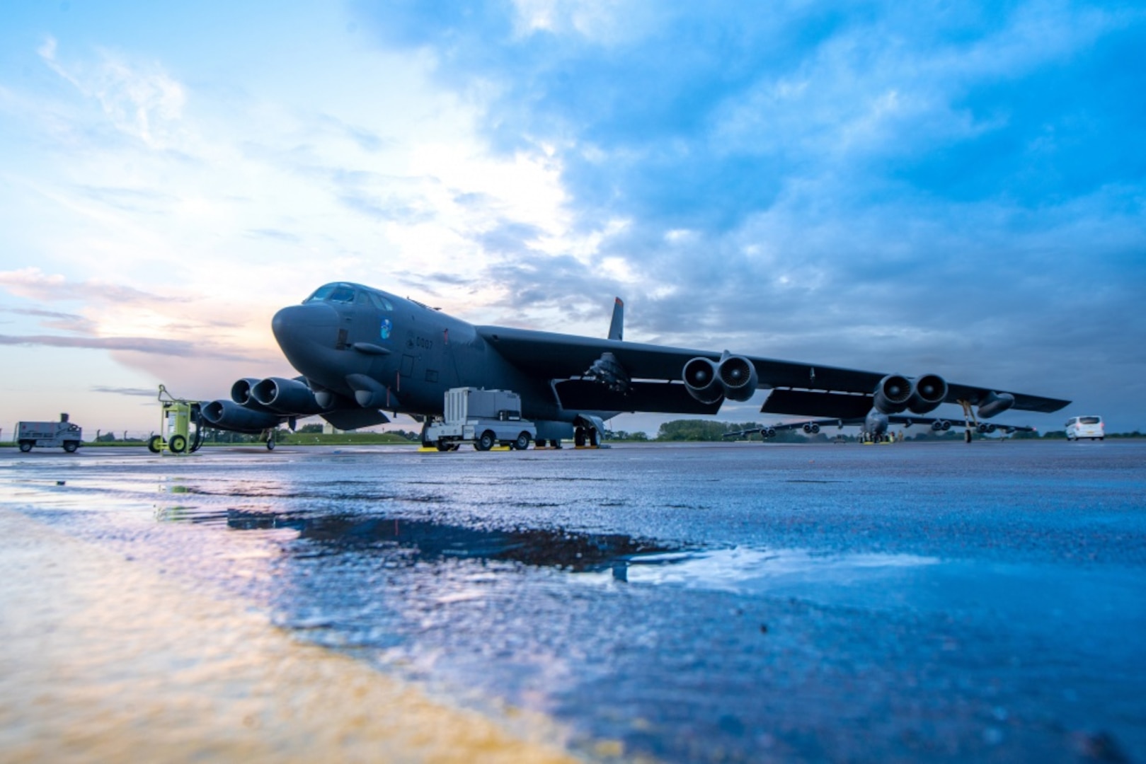 A B-52H Stratofortress assigned to the 23rd Bomb Squadron at Minot Air Force Base, N.D., is parked on the flight line at RAF Fairford, England, Aug. 28, 2020. The U.S. remains committed to our allies and partners and will decisively respond to threats in spite of the current COVID-19 crisis.