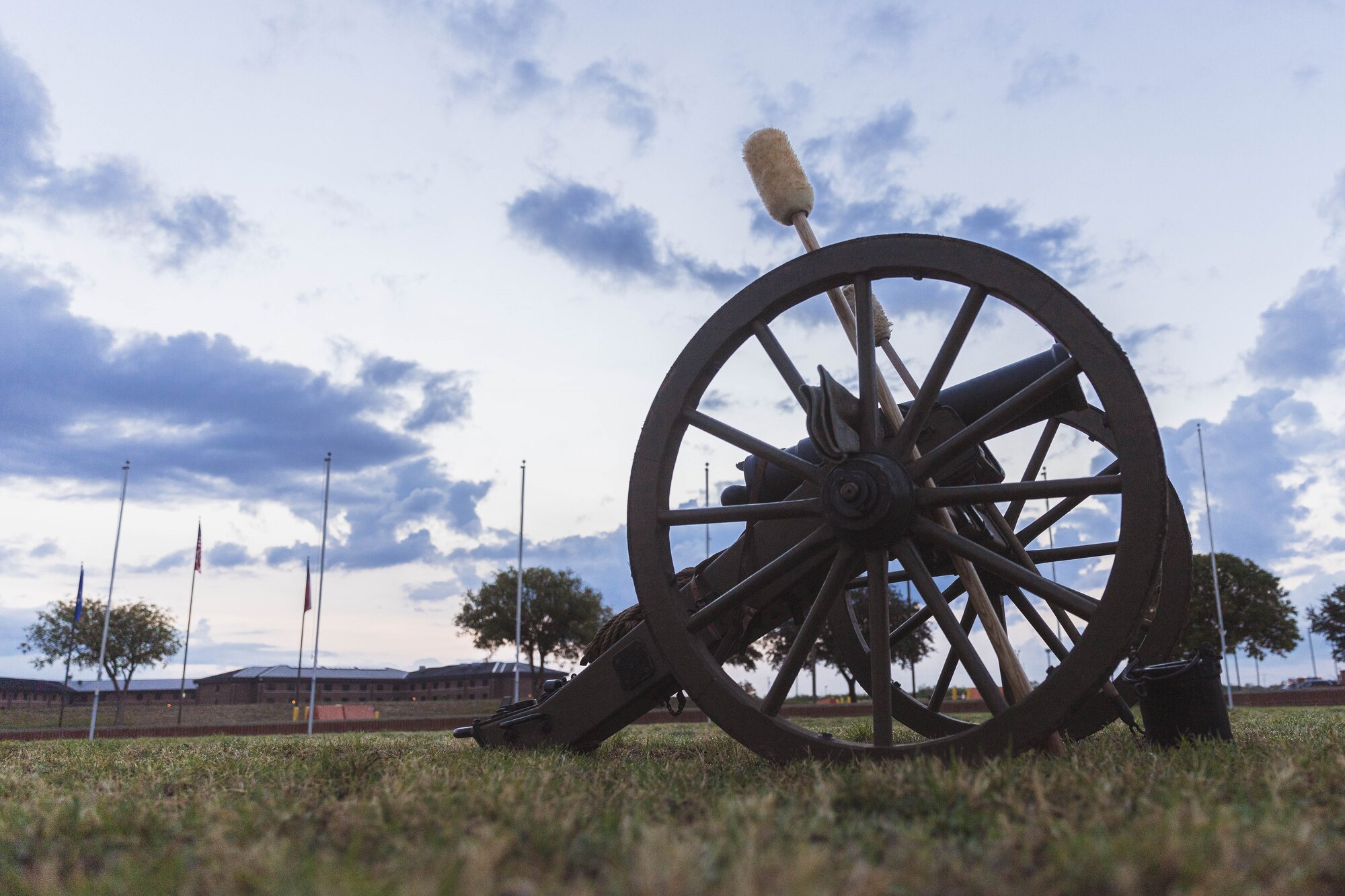 One of Fort Concho National Historic Landmark howitzers sits before the Air Force Birthday Celebration on the Parade Field at Goodfellow Air Force Base, Texas, Sept. 18, 2020. The howitzer was fired multiple times during the ceremony and attendees could fire it themselves after a short safety lesson. (Photo courtesy of Matthew Woodworth)