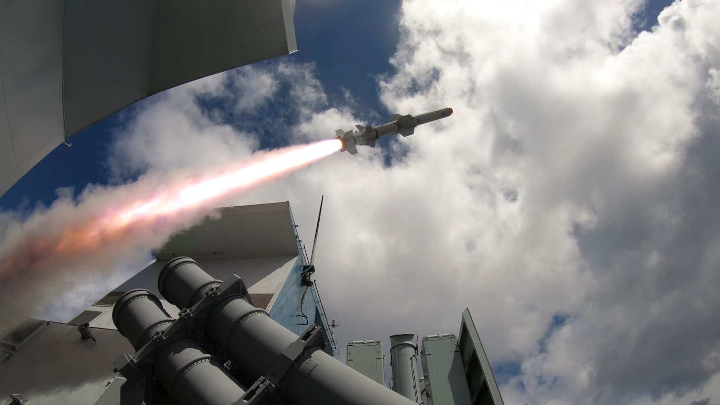 Royal Canadian Navy ship HMCS Regina (FFH 334)  fires two Harpoon Surface to Surface Missiles as part of Exercise Rim of the Pacific (RIMPAC) 2020