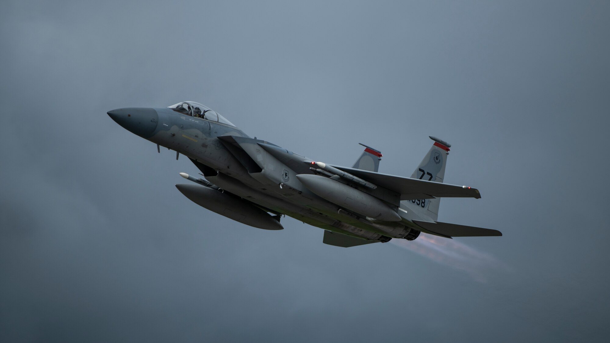 A U.S. Air Force 67th Fighter Squadron F-15C Eagle takes off for a training mission Sept. 14, 2020, at Kadena Air Base, Japan. Team Kadena pilots train every day to ensure readiness and mission effectiveness to support a free and open Indo-Pacific.