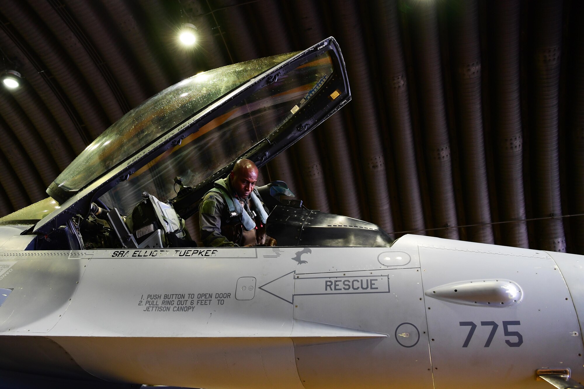 Col. Henry R. Jeffress III, 51st Fighter Wing vice commander, performs a preflight inspection prior to his debut F-16 Fighting Falcon launch as “Mustang 2” Sept. 2, 2020, at Osan Air Base, Republic of Korea. The Emporia, Va., native joins Osan after being the director of U.S. Strategic Command’s Joint Electromagnetic Preparedness for Advanced Combat (JEPAC) Directorate. (U.S. Air Force photo by Senior Airman Noah Sudolcan)