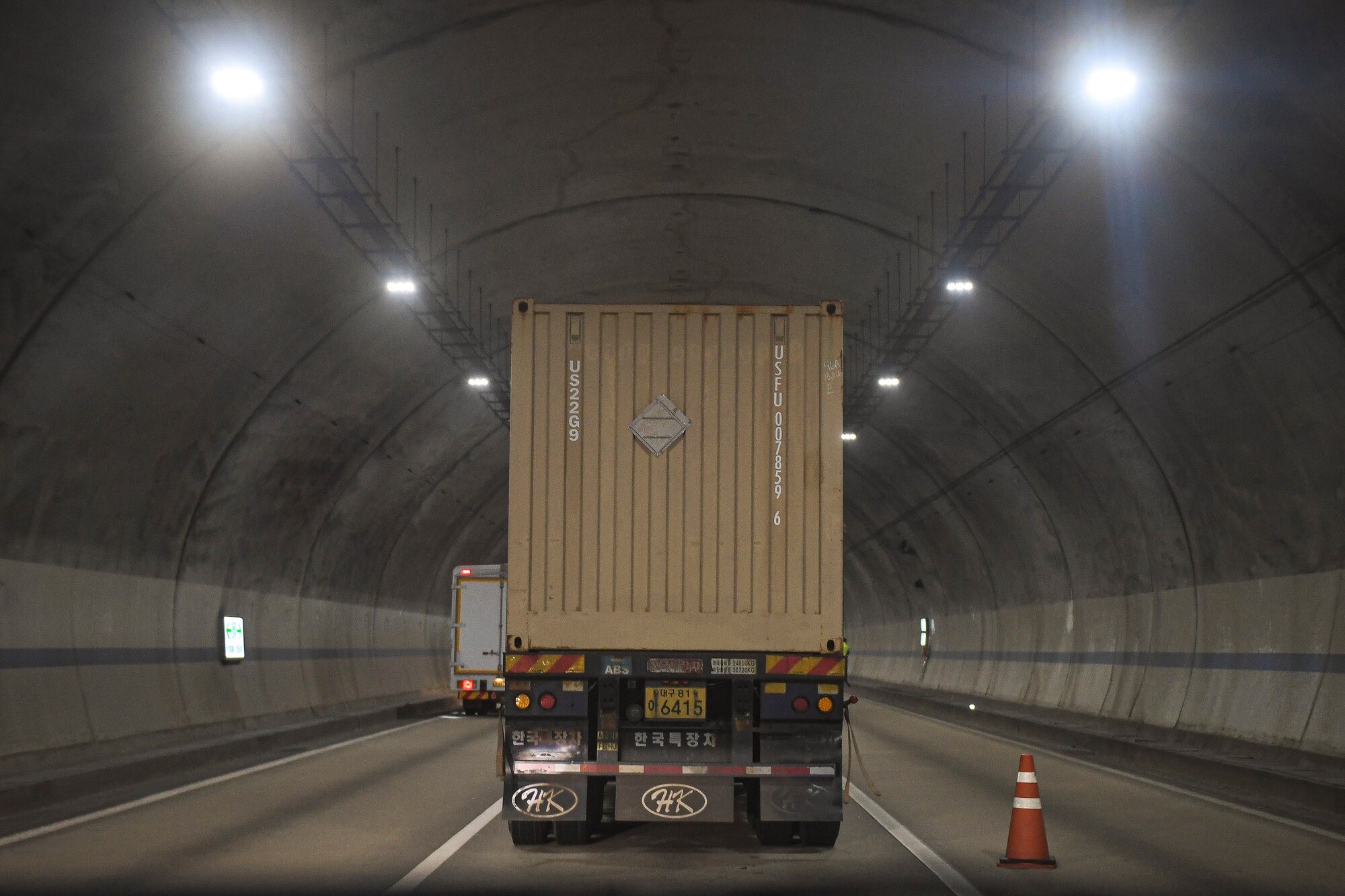 Transportation personnel from the 51st Logistics Readiness Squadron travel approximately 200 miles to deliver Osan Air Base’s 51st Munition Squadron assets to Jinhae Port during a retrograde in support of operation “ammo transfer,” Aug. 25, 2020, in the Republic of Korea. The squadrons transported excess serviceable assets, valued at $13 million, to Jinhae Port, Jinhae-gu, Republic of Korea, for international maritime shipping. (U.S. Air Force photo by Staff Sgt. Greg Nash)