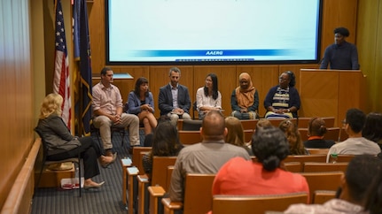 Naval Surface Warfare Center, Philadelphia Division (NSWCPD)’s African American Employee Resource Group (AAERG) conducts a variety of events for the command, including this Hot Topics Panel Discussion held in 2019. During the COVID-19 pandemic, the AAERG has continued engaging the workforce through virtual Roundtable Discussions. (U.S. Navy photo by Keegan Rammel /Released.)