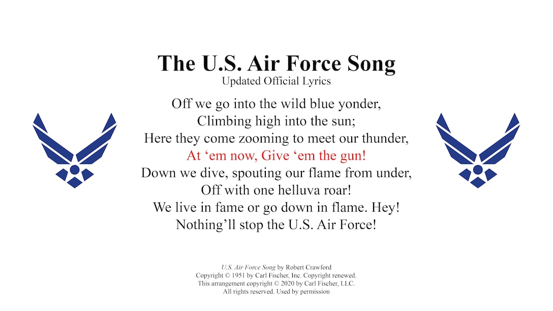 This is a picture of the text to the first verse of the U.S. Air Force Song
