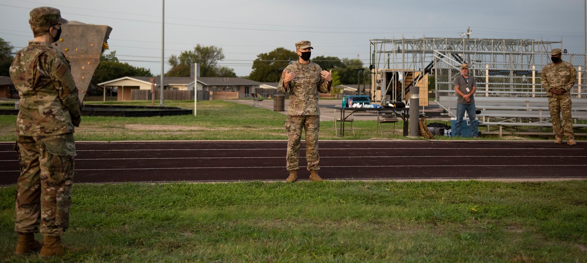Col. Craig Prather, 47th Flying Training Wing commander, gives his opening remarks at the prisoner of war and missing in action vigil on Sept. 17, 2020, Laughlin Air Force Base, Texas. The event is a 24-hour run/walk and is held to honor and raise awareness for POW/MIA throughout military conflicts