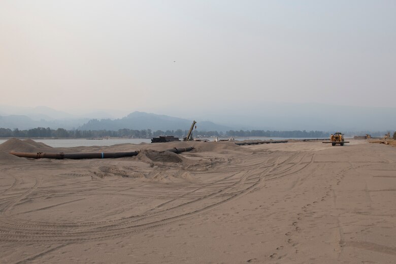 The U.S. Army Corps of Engineers completed dredged material placement at Pancake Point on Puget Island in Washington, Sept. 12, 2020. The project provided beach nourishment to an approximately 3000-foot stretch of shoreline on the Washington side of the Columbia River.