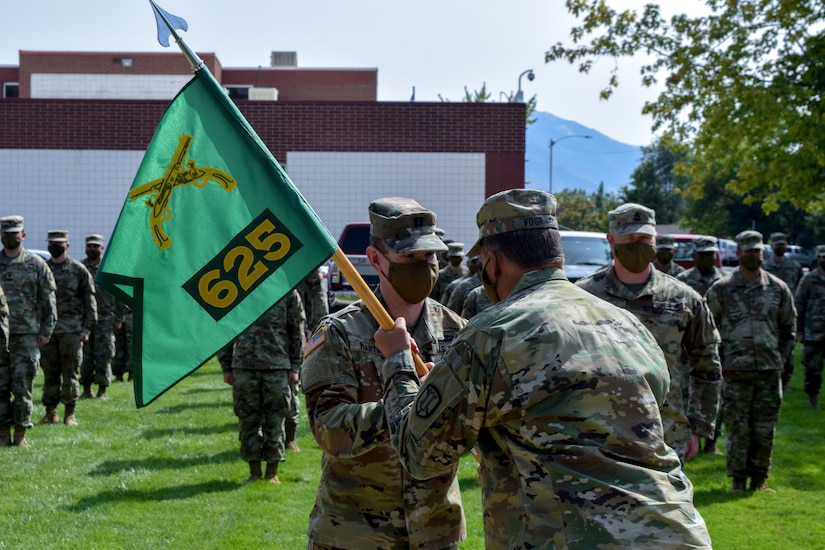 Members of the Utah National Guard who were part of the 489th Brigade Support Battalion became part of the 625th Military Police Battalion during a ceremony at the Springville Readiness Center, Sep. 13, 2020