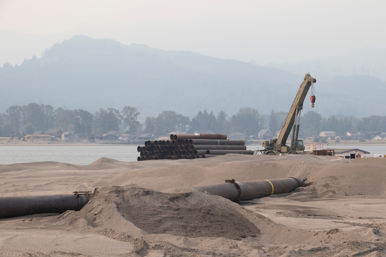 The U.S. Army Corps of Engineers completed dredged material placement at Pancake Point on Puget Island in Washington, Sept. 12, 2020. The project provided beach nourishment to an approximately 3000-foot stretch of shoreline on the Washington side of the Columbia River.