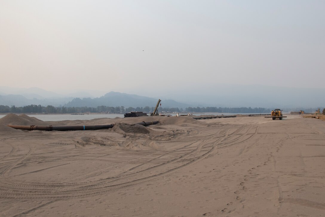 The U.S. Army Corps of Engineers completed dredged material placement at Pancake Point on Puget Island in Washington, Sept. 12, 2020. The project provided beach nourishment to an approximately 3000-foot stretch of shoreline on the Washington side of the Columbia River.